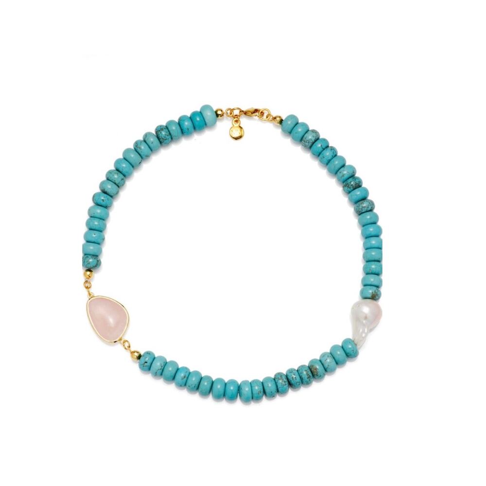 MAYAMAR Pearl and Rose Quartz Stone
Necklace in Turquoise
